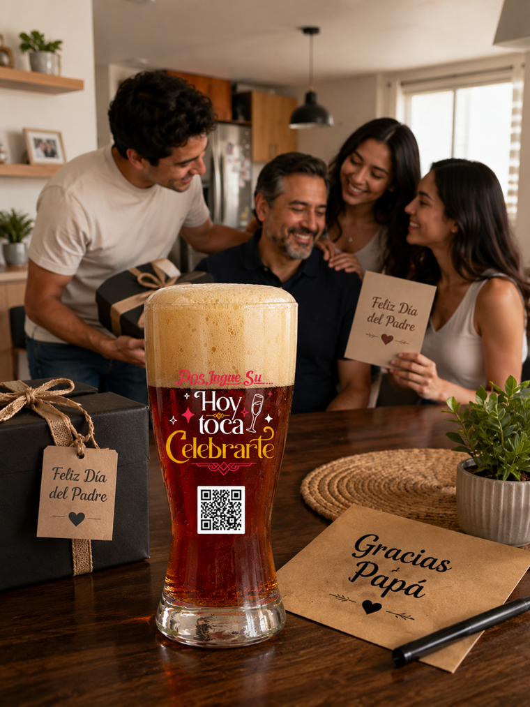 Vaso PosIngueSu con frase y código QR — ejemplo regalo Día del Padre